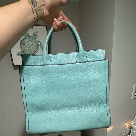 Kate Spade Tiffany Blue Leather Purse Handbag Satchel Work Tote - Picture 4 of 9